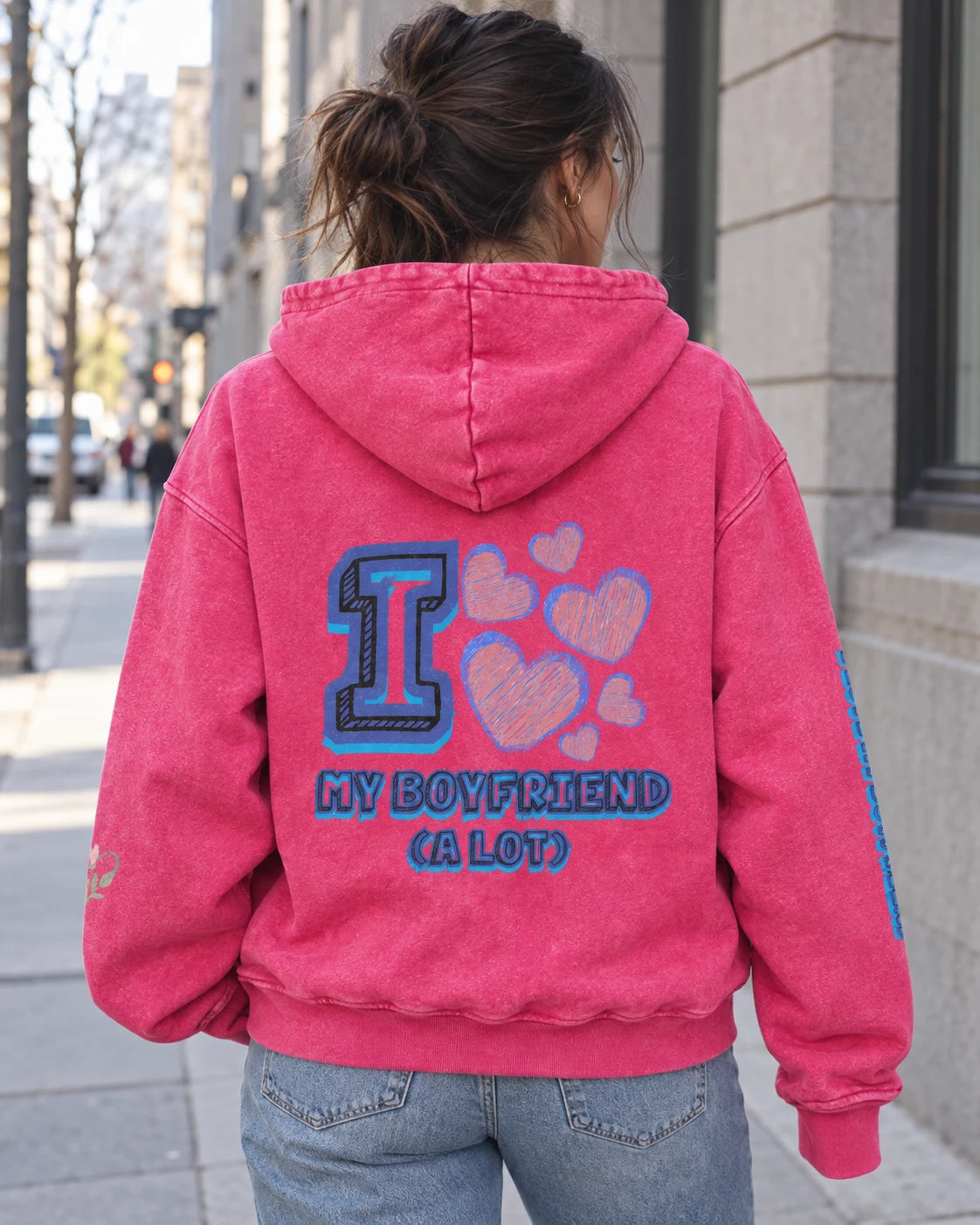 Washed pink I love my boyfriend hoodie campaign visualization